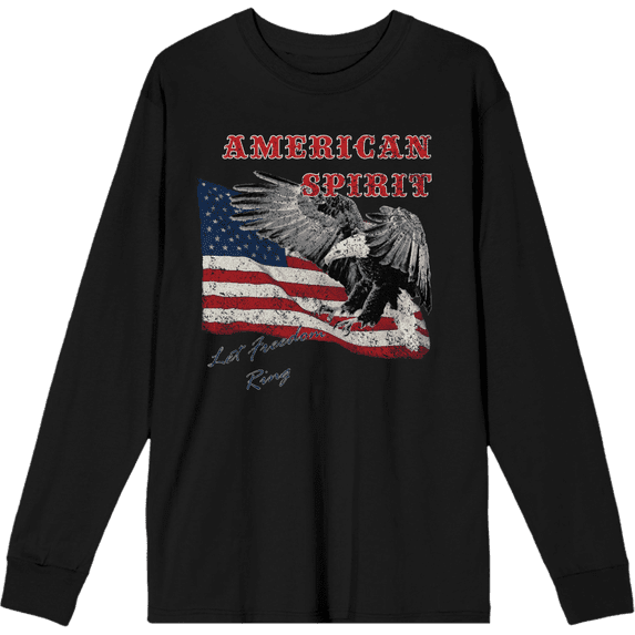 Americana Let Freedom Ring Black Adult Crew Neck Long Sleeve Tee-Medium