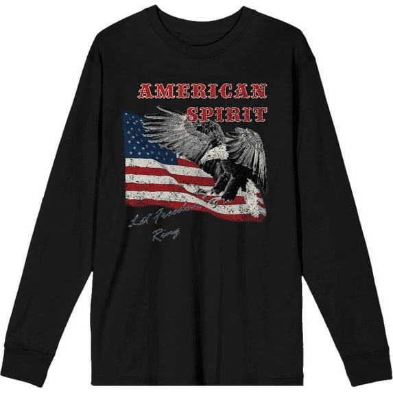 Americana Let Freedom Ring Black Adult Crew Neck Long Sleeve Tee-XL
