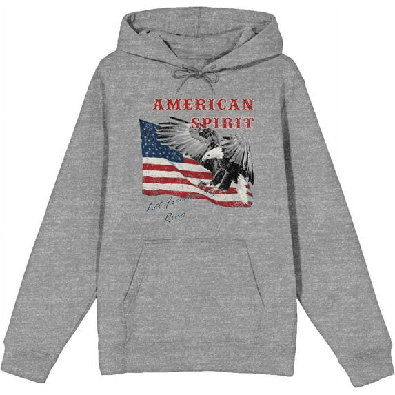 Americana Let Freedom Ring Heather Gray Adult Long Sleeve Hoodie-Medium