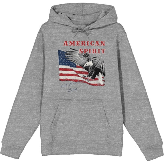 Americana Let Freedom Ring Heather Gray Adult Long Sleeve Hoodie-XS
