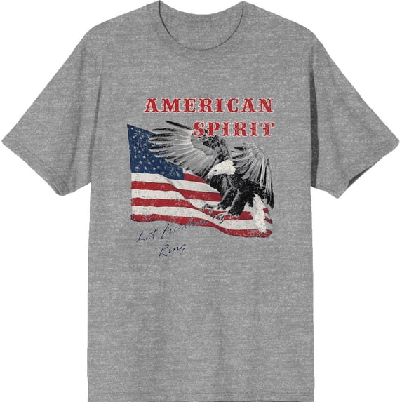 Americana Let Freedom Ring Heather Gray Men's Crew Neck Short Sleeve Tee-Small