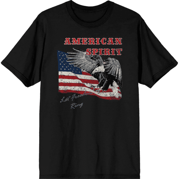 Americana Let Freedom Ring Men's Black Crew Neck Short Sleeve Tee-Medium