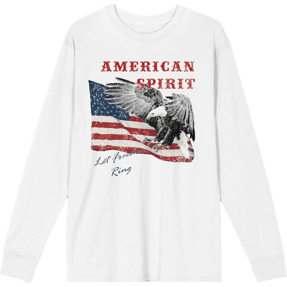 Americana Let Freedom Ring White Adult Crew Neck Long Sleeve Tee-Large