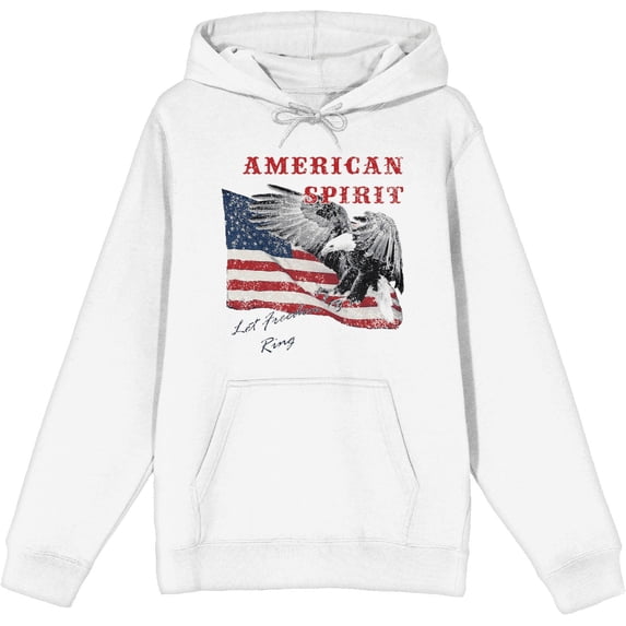 Americana Let Freedom Ring White Adult Long Sleeve Hoodie-Medium