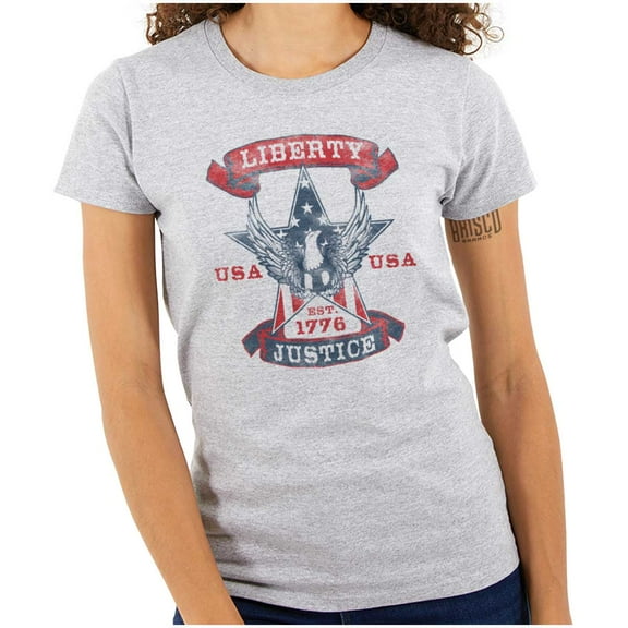 Americana Liberty Justice Bald Eagle Womens Slim Fit Graphic Tee Brisco Brands X