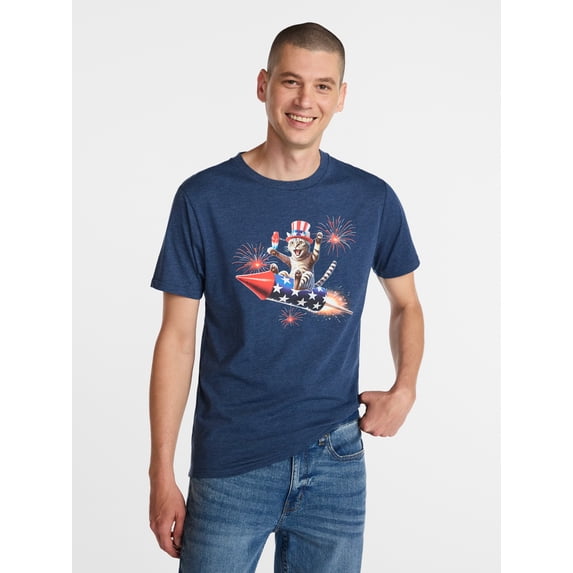 Americana Men's and Big Men's Bomb Rocket Ride Graphic Tee Shirt from Way to Celebrate, Sizes XS-3XLT