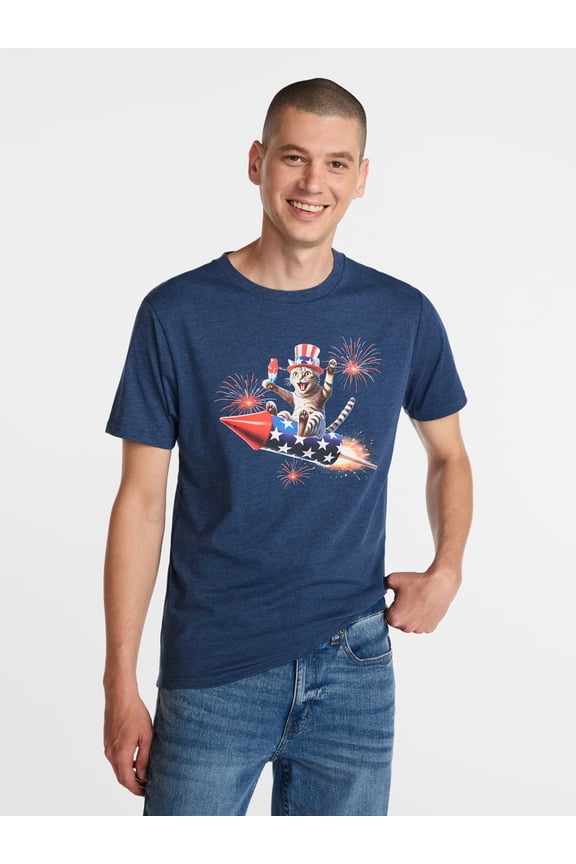 Americana Men's and Big Men's Bomb Rocket Ride Graphic Tee Shirt from Way to Celebrate, Sizes XS-3XLT
