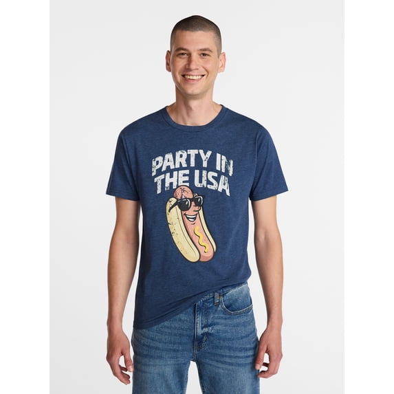 Americana Men's and Big Men's Party in the USA Graphic Tee Shirt from Way to Celebrate, Sizes XS-3XLT