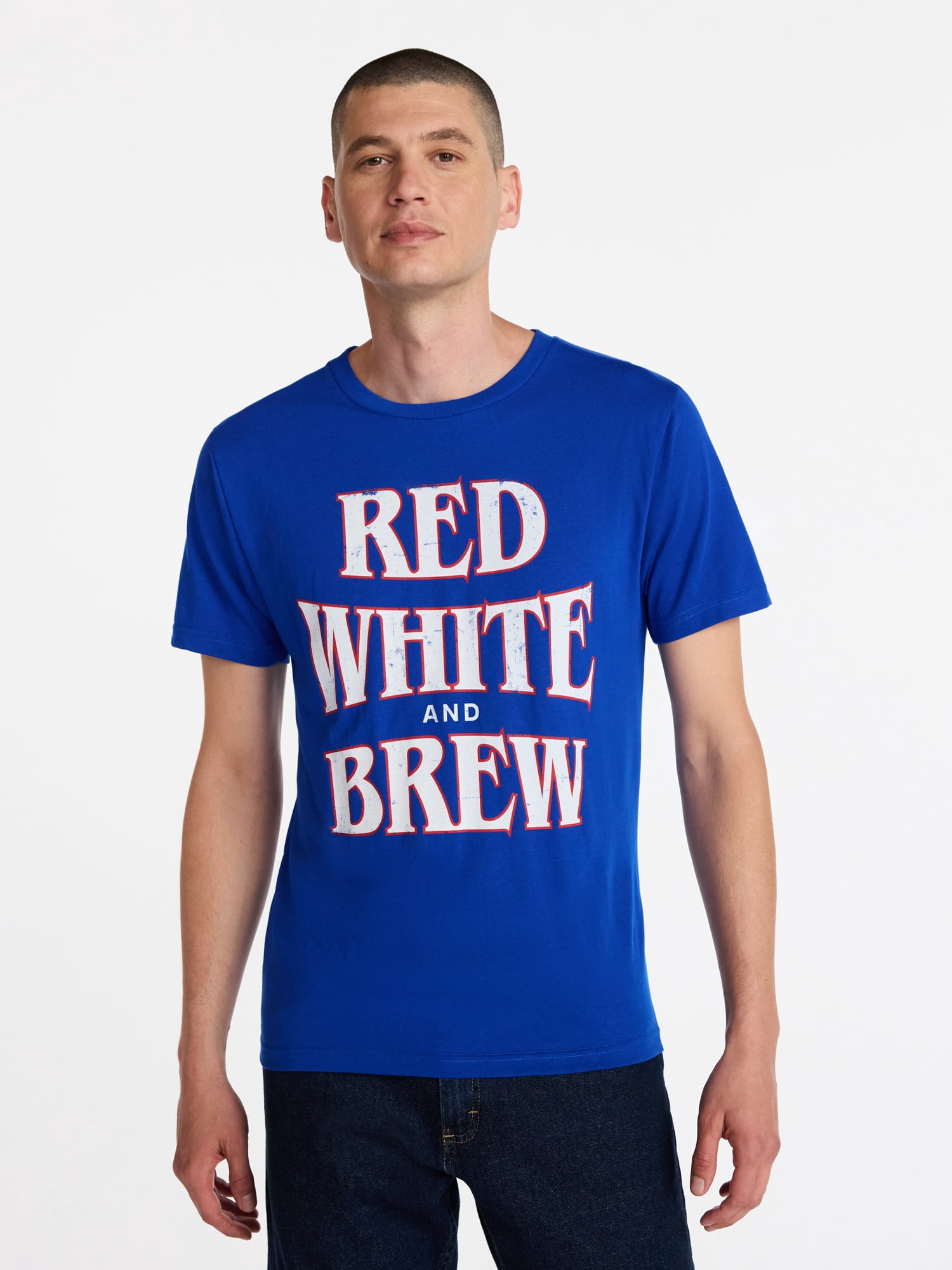 Americana Men's and Big Men's Red White Brew Graphic Tee Shirt from Way to Celebrate, Sizes XS-3XLT
