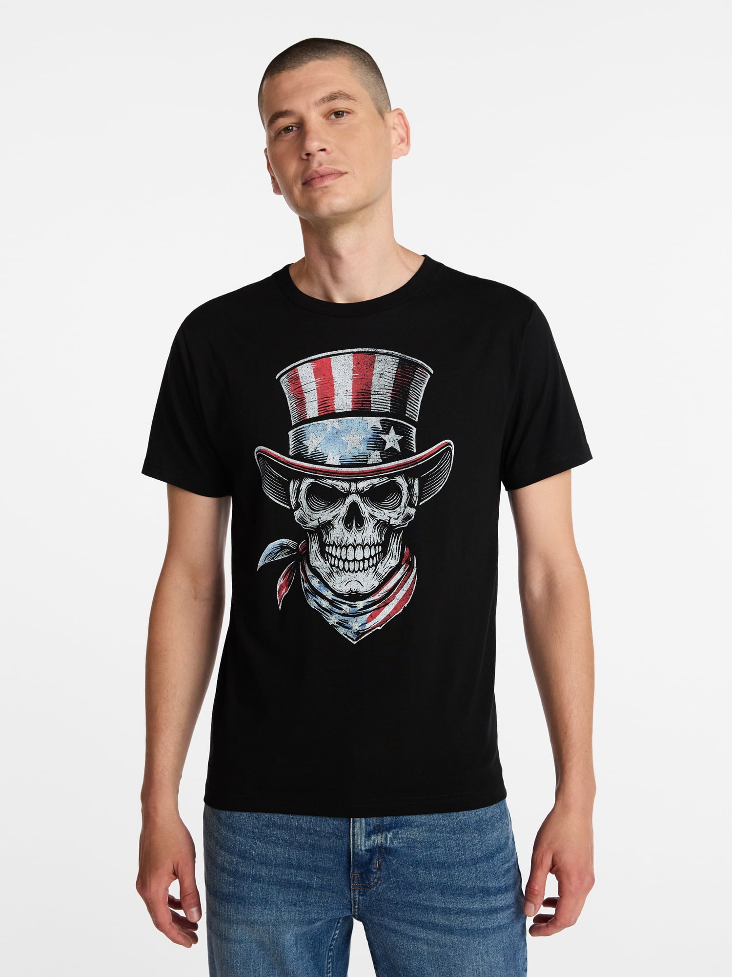 Americana Men's and Big Men's Skull Top Graphic Tee Shirt from Way to Celebrate, Sizes XS-3XLT