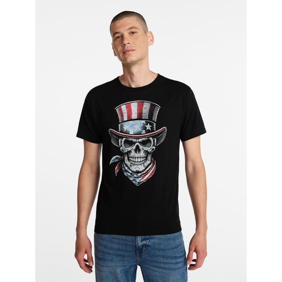 Americana Men's and Big Men's Skull Top Graphic Tee Shirt from Way to Celebrate, Sizes XS-3XLT