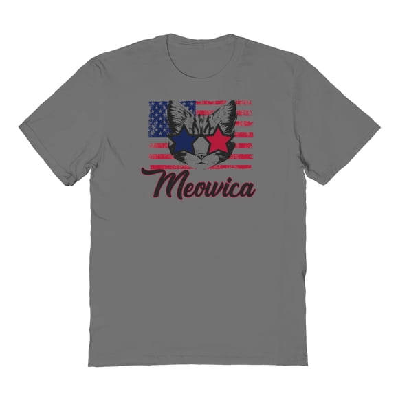 Americana Meowica Stars Graphic Charcoal Men's Cotton T-Shirt