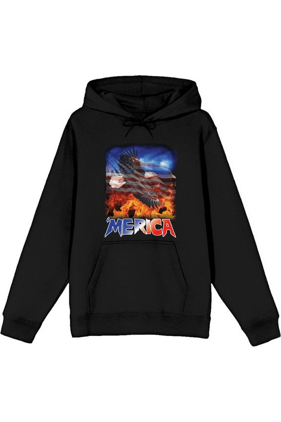 Americana 'Merica Eagle Adult Black Long Sleeve Hoodie-Large
