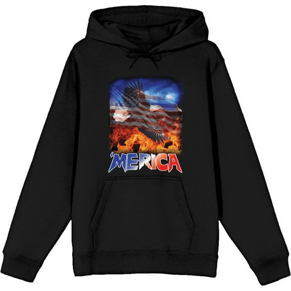 Americana 'Merica Eagle Adult Black Long Sleeve Hoodie-Small