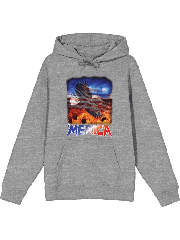Americana 'Merica Eagle Adult Heather Gray Long Sleeve Hoodie-3XL