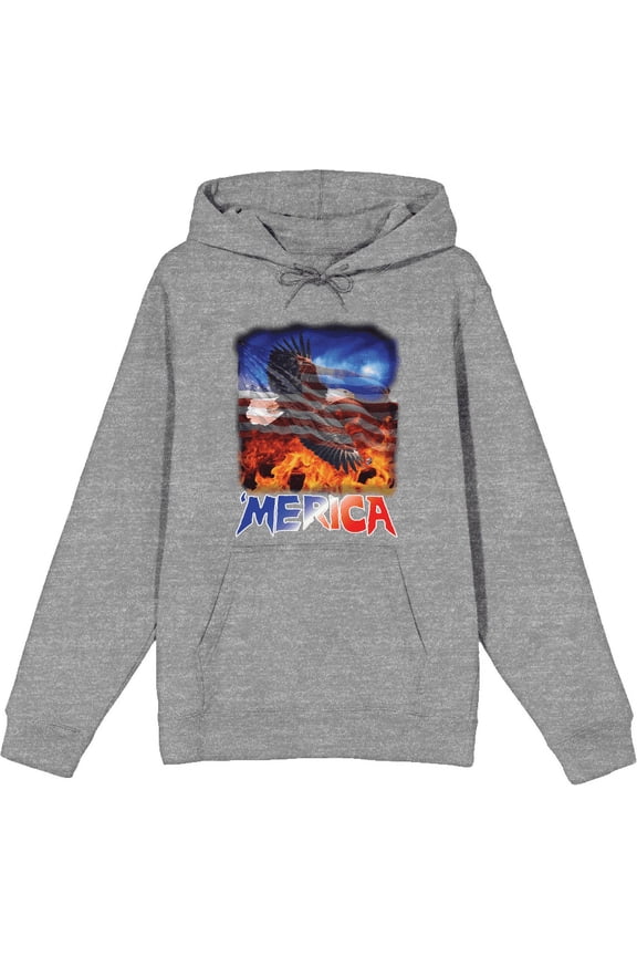 Americana 'Merica Eagle Adult Heather Gray Long Sleeve Hoodie-Large