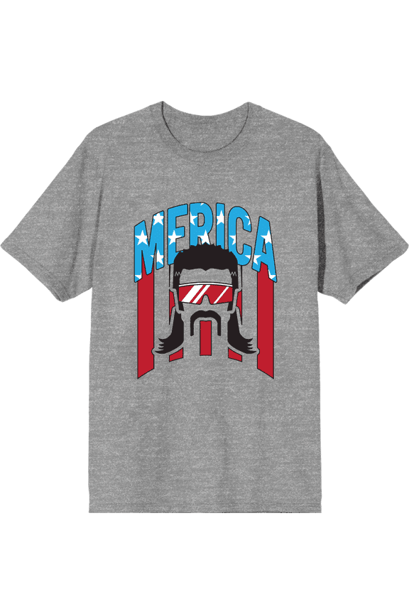 Americana Merica Mustached Man Heather Gray Men's Crew Neck Short Sleeve Tee-XS