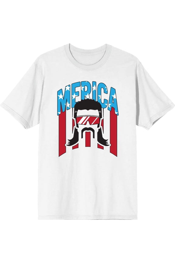 Americana Merica Mustached Man Men's White Crew Neck Short Sleeve Tee-3XL