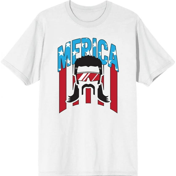 Americana Merica Mustached Man Men's White Crew Neck Short Sleeve Tee-Large