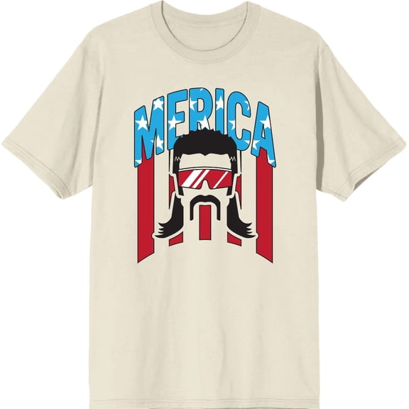 Americana Merica Mustached Man Natural Men's Crew Neck Short Sleeve Tee-Medium