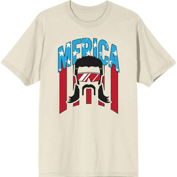 Americana Merica Mustached Man Natural Men's Crew Neck Short Sleeve Tee-XL
