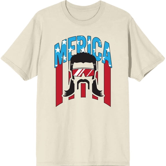 Americana Merica Mustached Man Natural Men's Crew Neck Short Sleeve Tee-XXL
