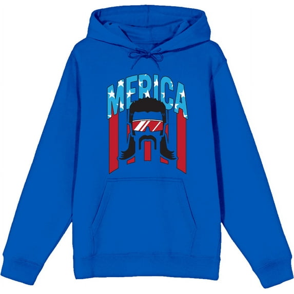 Americana Merica Mustached Man Royal Blue Adult Long Sleeve Hoodie-XL