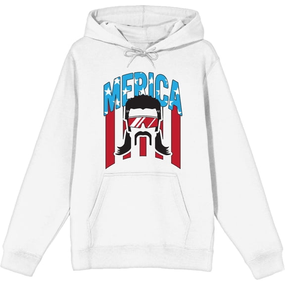 Americana Merica Mustached Man White Adult Long Sleeve Hoodie-Medium