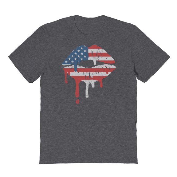 Americana Merican Lips Graphic Dark Heather Men's Cotton T-Shirt