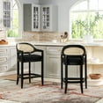 thumbnail image 1 of Americana Mid-Century Modern 26" Jet Black Cane Back Counter Stool - Handmade Solid Oak Frame, Woven Rattan Inset, Barrel Shape Comfort for Kitchen Island, Bar, Dining - 21"W x 19"D x 36.5"H, 1 of 14