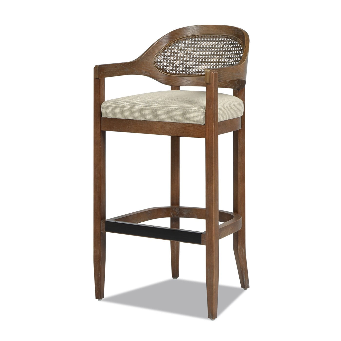 Taupe Beige Oak Cane Back Bar Stool with Acrylic Seat