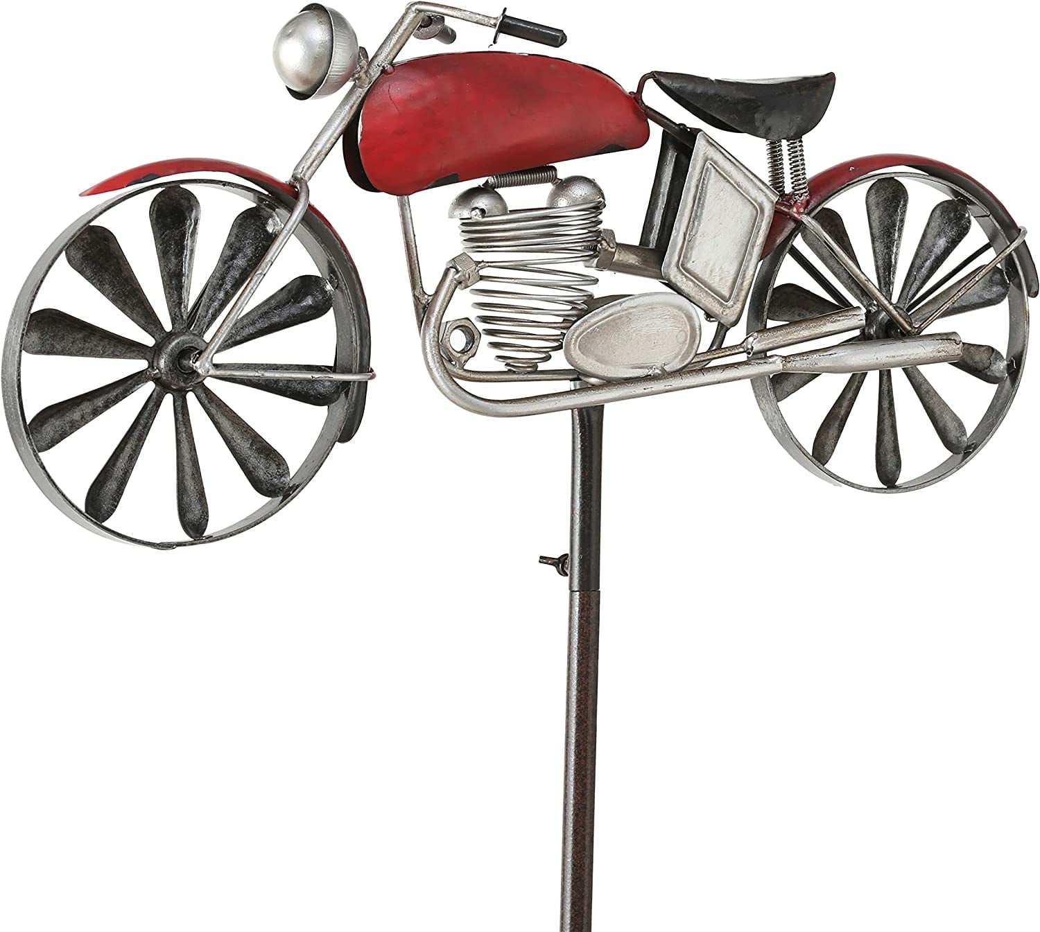 Americana Motorcycle Garden Spinner, Vintage Style Stake Decoration, Rustic Red With Antiqued Finish, Over 5 Ft Tall (63 Inches - 160 cm)