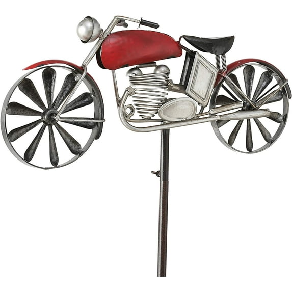 Americana Motorcycle Garden Spinner, Vintage Style Stake Decoration, Rustic Red With Antiqued Finish, Over 5 Ft Tall (63 Inches - 160 cm)