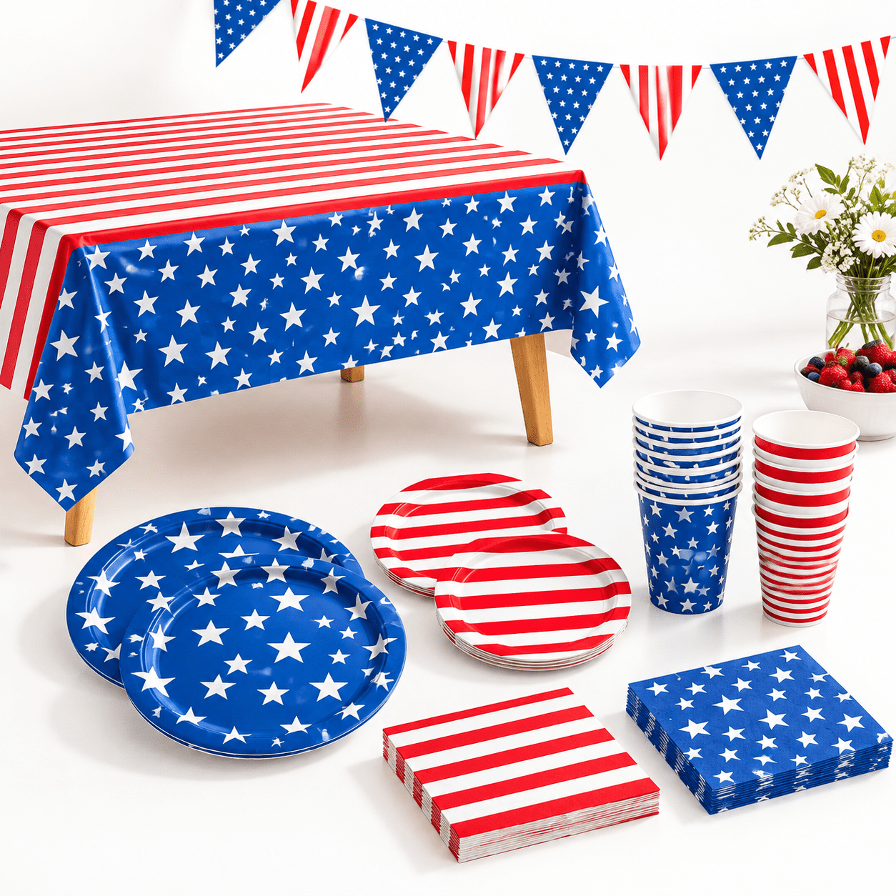 Partiotic Table Americana Patriotic Party Supply Set for 25 Guests with Plates, Napkins ...