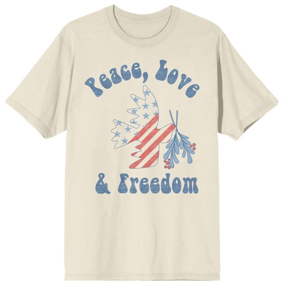 Americana Peace Love & Freedom Men's Natural T-Shirt-Large