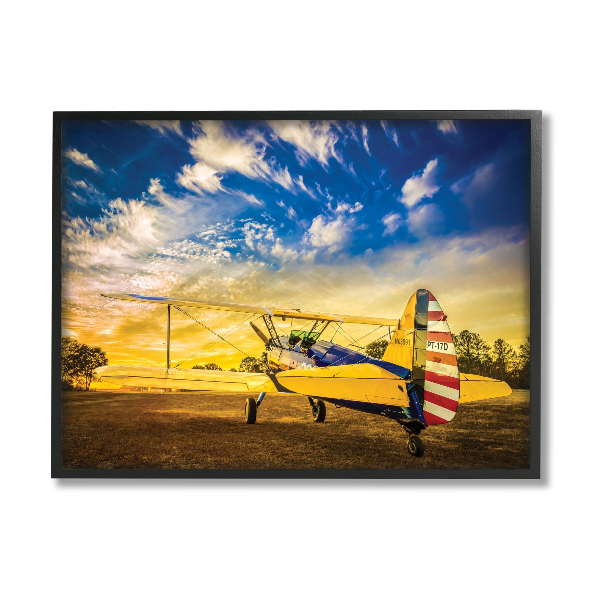 Americana Plane Open Field Early Evening Sky 20 in x 16 in Framed Photography Art Prints, by Stupell Home Décor