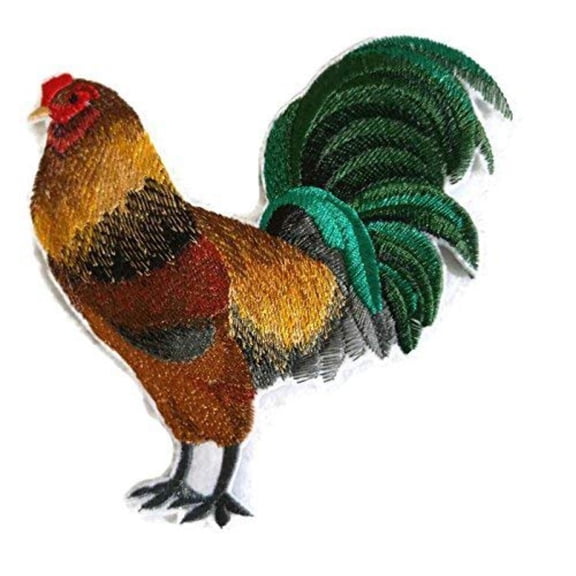 Americana Rooster Embroidered Iron on/Sew Patch [5.5" X 5.42"]