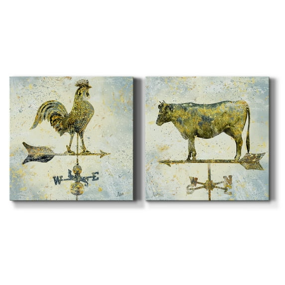 Americana Rooster - Premium Gallery Wrapped Canvas - Ready to Hang Set of 2 - 24 x 24 Each