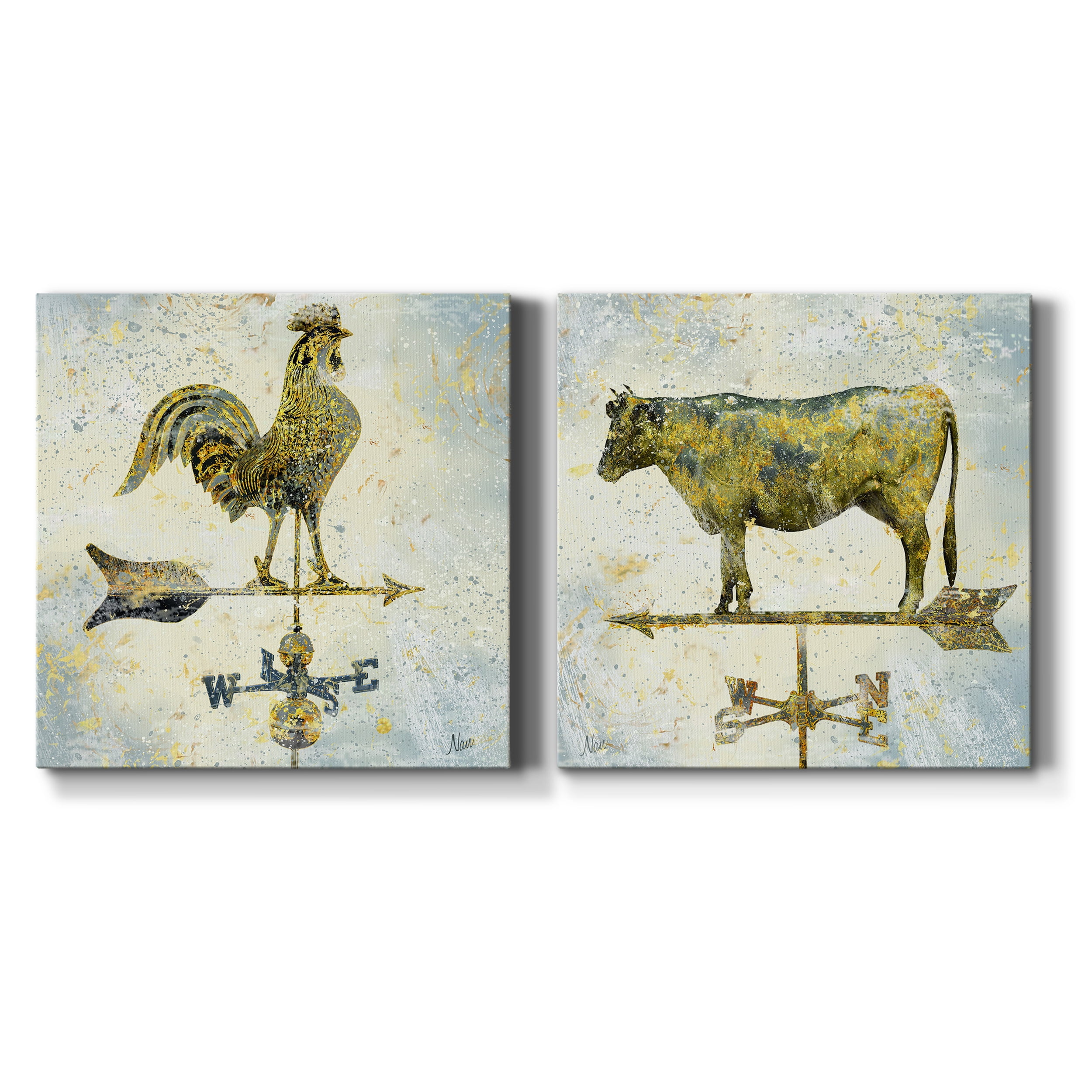 Americana Rooster - Premium Gallery Wrapped Canvas - Ready to Hang Set of 2 - 40 x 40 Each