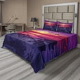 thumbnail image 1 of Ambesonne Ocean Fitted & Top Sheet Set with Shams, Sunset over Sea Cloudy, Purple Yellow Red, 1 of 7