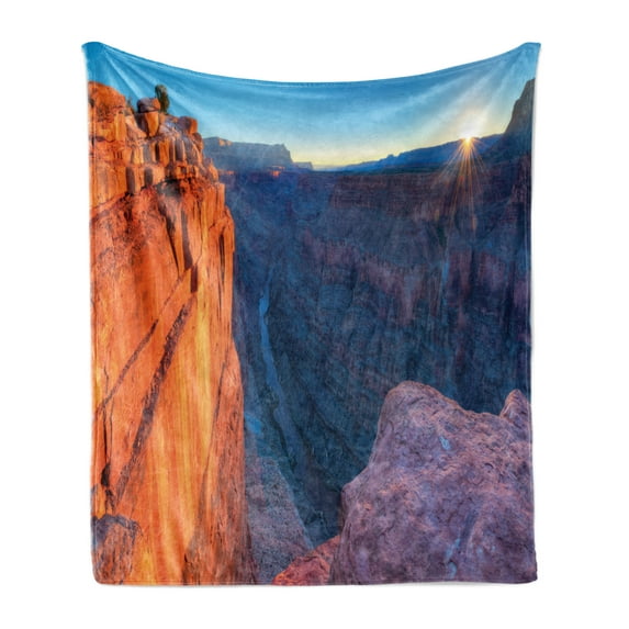 Americana Soft Flannel Fleece Blanket, Sunrise at Toroweap Point Grand Canyon National Park Scenery Picture, Cozy Plush for Indoor and Outdoor Use, 50" x 70", Purplegrey Orange Blue, by Ambesonne