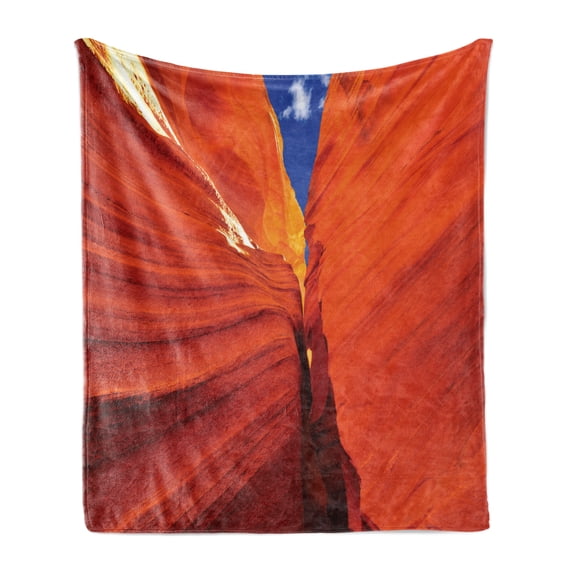 Americana Soft Flannel Fleece Throw Blanket, Grand Canyon in United States of America Nature Geology Rippled Rocks Image, Cozy Plush for Indoor and Outdoor Use, 70" x 90", Orange Blue, by Ambesonne