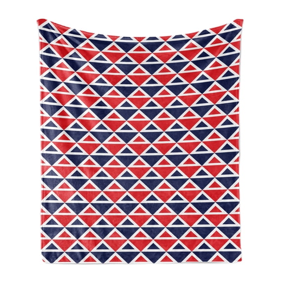 Americana Soft Flannel Fleece Throw Blanket, USA Flag Inspired Abstract Pattern Squares and Triangles Artwork, Cozy Plush for Indoor and Outdoor Use, 60" x 80", Red Dark Blue and White, by Ambesonne