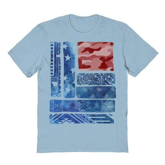 Americana Southwestern Flag Camo Graphic Light Blue Men's Cotton T-Shirt