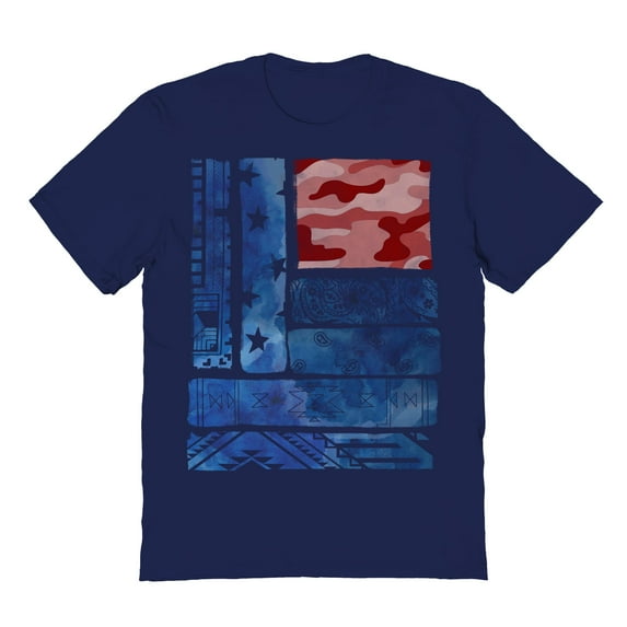 Americana Southwestern Flag Camo Graphic Navy Men's Cotton T-Shirt