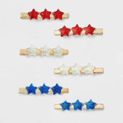 Americana Star Hair Clip Set 6pc Red White Blue Patriotic Hair Accessories
