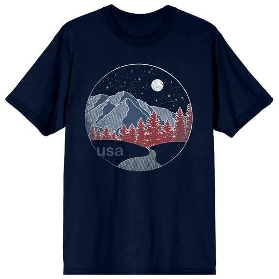 Americana Starry Mountains & Treeline Crew Neck Short Sleeve Navy Men's T-shirt