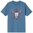 thumbnail image 1 of Americana Stars And Stripes Cow Skull Crew Neck Short Sleeve Blue Fog Men's T-shirt-XL, 1 of 3