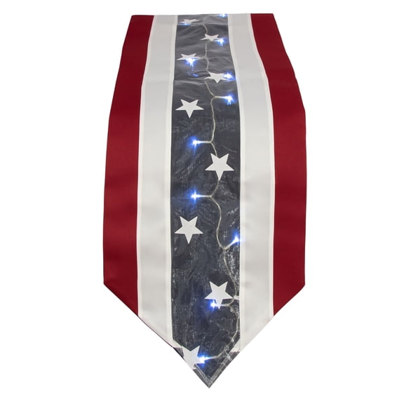 Americana Stars and Stripes Lighted Table Runner in Red, White & Blue