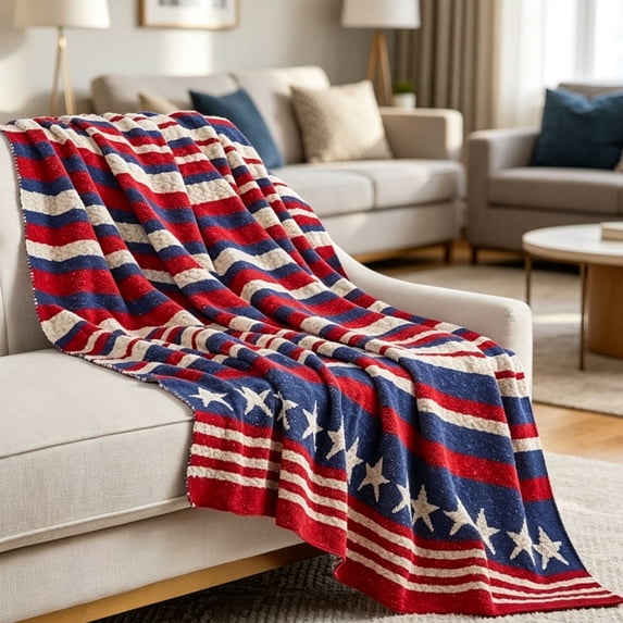 Americana Summer Knitted Throw Blanket – USA American Flag Oversize Throw Red And Stripe 70x100cm Lightweight Patriotic Decor For Couch & Bed